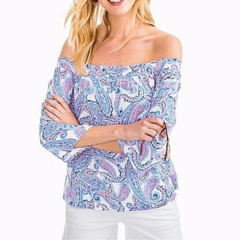 Southern Tide Paisley Laila Off-Shoulder Top